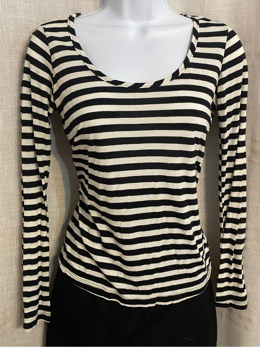 Vintage Y2K Hot Topic Black White Striped Scoop Neck Emo T-Shirt M
